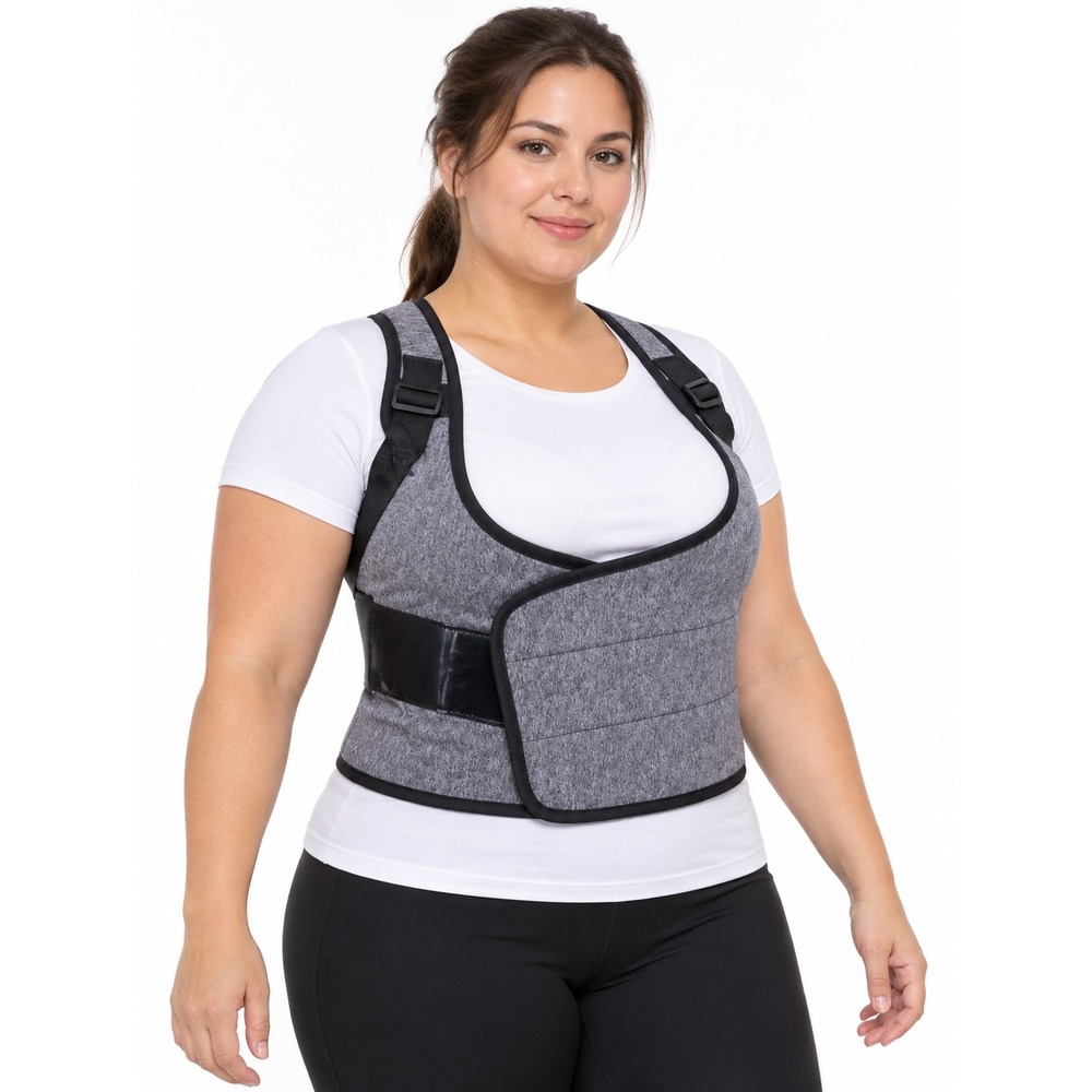 Womens Posture Support Back Brace Adjustable Corrector Heather Grey XL